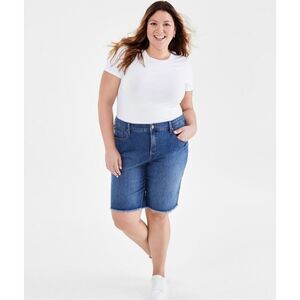 NWT Gorgeous Style & Co 18W Plus Sz Denim Raw-Edge Comfy Jeans Bermuda Shorts 18